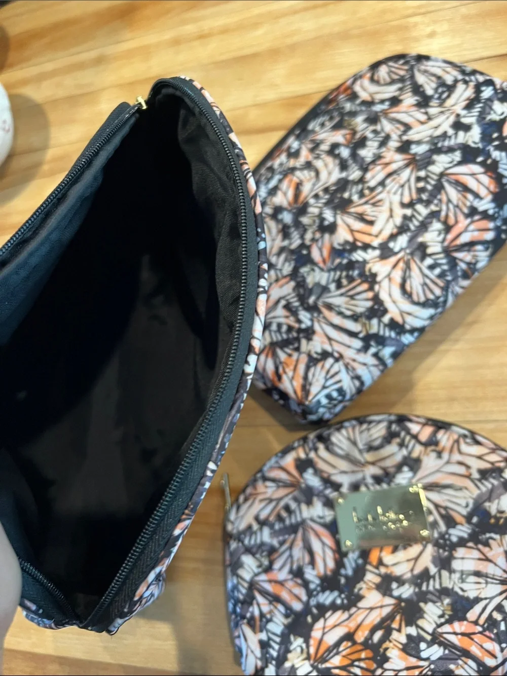 Monarch Butterfly Print nesting set Cosmetic Bag Trio black orange zip bags